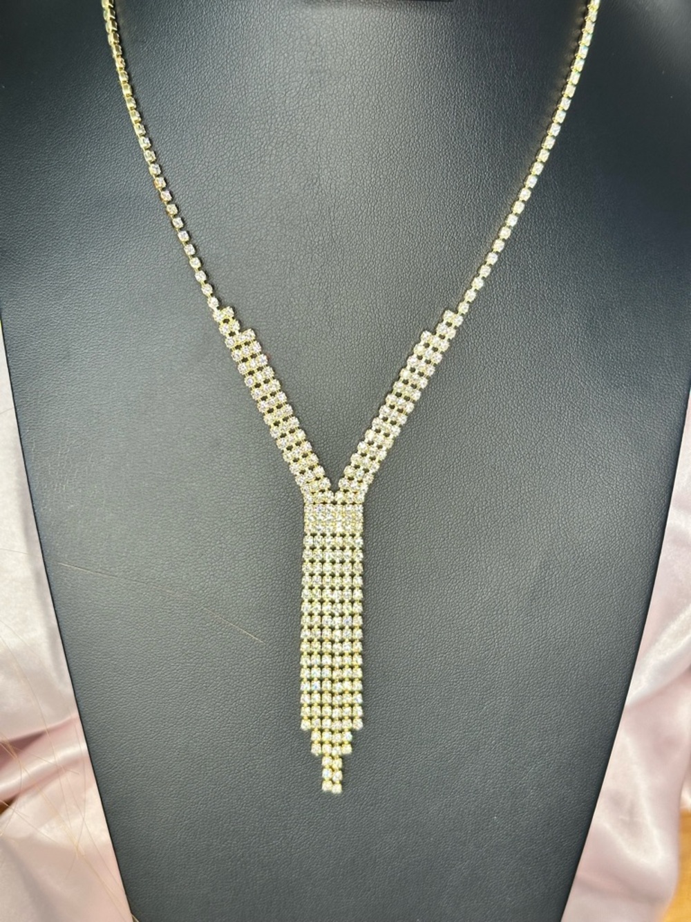 Gold Crystal Tassel Necklace Bridal Prom Formal